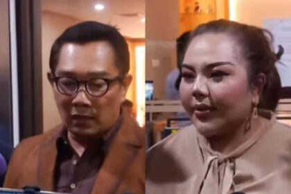Ridwan Kamil dan Lisa Mariana mendatangi gedung Bareskrim Polri, Jakarta Selatan untuk lakukan Tes DNA. Foto: Tangkapan layar TikTok @amanat.intitute
