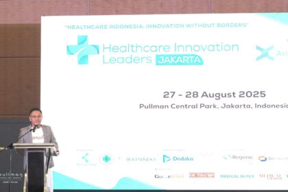 Chief Financial & Risk Officer (CFRO) AdMedika Danang Rizki Ginanjar saat memberikan pemaparan pada konferensi Healthcare Innovation Leaders 2025 Conference yang berlangsung pada 27–28 Agustus 2025 di Pullman Central Park, Jakarta. Foto: Telkom Indonesia
