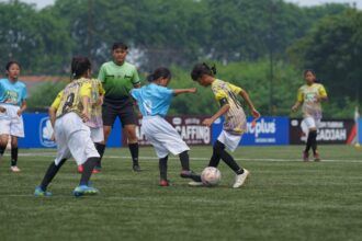 Penyerang SDN Pasar Baru 01, Tiffany Khairunnisa Riyadi sukses mengemas 9 gol sepanjang bergulirnya MilkLife Soccer Challenge (MLSC) Bekasi Seri 1 2025 - 2026.foto/megapro ***
