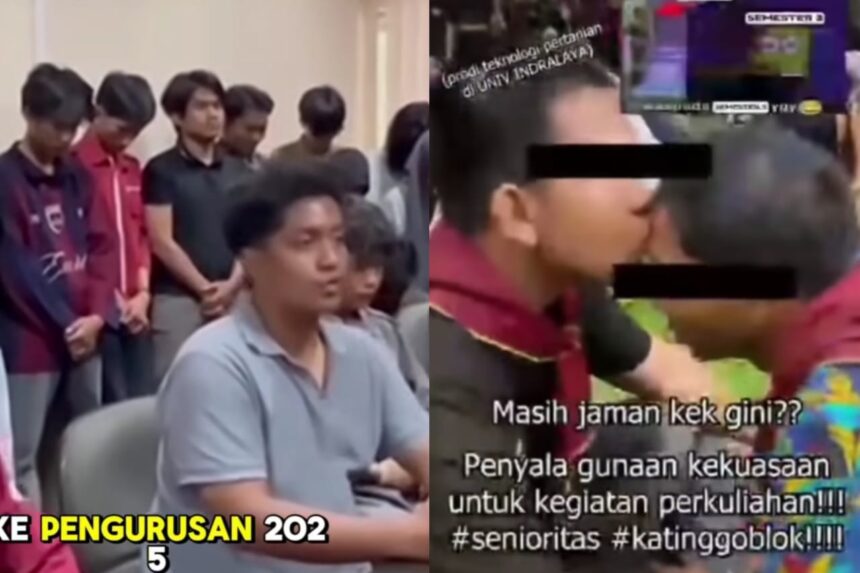 Momen dugaan perpeloncoan dalam kegiatan ospek mahasiswa baru Unsri yang beredar luas di media sosial. Foto: Tangkap layar IG @kementerian_kurangajar