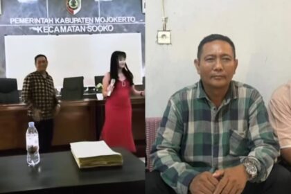 Sebuah video diduga Kepala Desa Tempuran, Kecamatan Sooko, Kabupaten Mojokerto, bernama Slamet, mendadak viral di media sosial sedang berjoget. Foto: Tangkap layar IG @updatemojokerto.