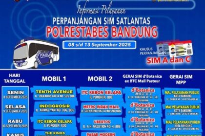 Informasi layanan SIM Keliling Kota Bandung, Sabtu (13/9/2025). Foto: Satlantas Polrestabes Bandung