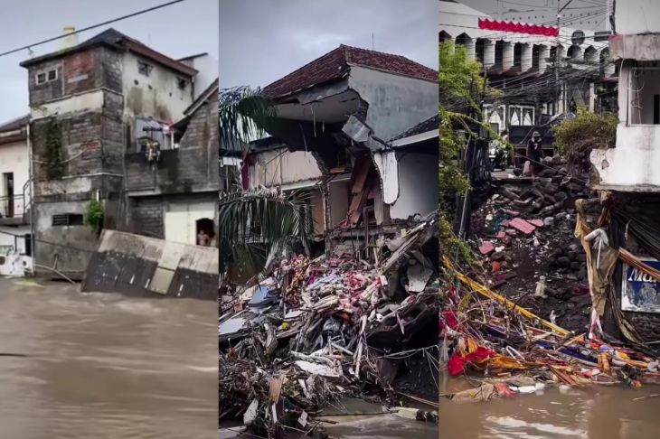 Rumah tergerus air banjir yang merendam Denpasar, Bali. Foto: Tangkap layar IG @denpasarnow