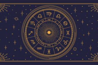Ilustrasi Latar belakang tanda zodiak gaya retro emas. Foto: Istock @mustafahacalaki