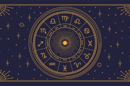 Ilustrasi Latar belakang tanda zodiak gaya retro emas. Foto: Istock @mustafahacalaki