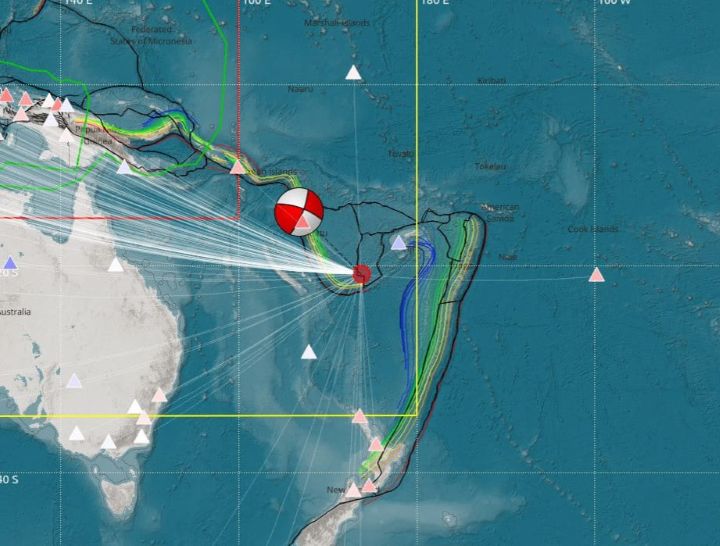 Gempa bumi tektonik berkekuatan Magnitudo (M)6,4, episenter terletak pada koordinat 20.981° LS; 173.758° BT atau tepatnya di laut sekitar 699 kilometer (Km) tenggara Vanuatu, dengan kedalaman sekitar 10 km terjadi di lepas pantai tenggara Vanuatu, Selasa (9/9/2025) pukul 04.47 WIB. Foto: BMKG