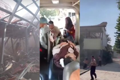 Nahas atap bangunan Sekolah Menengah Kejuruan Nasional (SMKN) 1 Cileungsi Bogor ambruk sekitar pukul 09.10 WIB, Rabu (10/9/2025). Foto: Tangkap layar Ig @infodepok_id