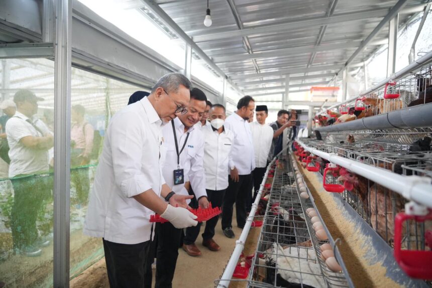 Menko Bidang Pangan Zulkifli Hasan beserta jajaran pimpinan PNM saat meninjau program pemberdayaan PNM kepada nasabah UlaMM dan Mekaar di Kopeng, Jawa Tengah. Foto: Ist