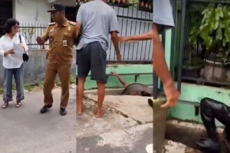 Geger Lurah Perintis Muhammad Fadli terjatuh ke parit karena didorong warga saat bongkar polisi tidur. Foto: Tangkap layar IG @medsos.medan