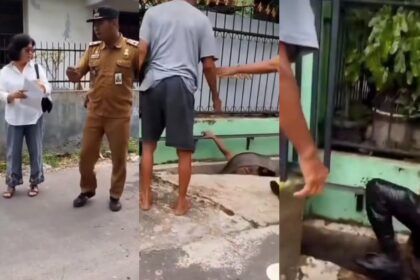 Geger Lurah Perintis Muhammad Fadli terjatuh ke parit karena didorong warga saat bongkar polisi tidur. Foto: Tangkap layar IG @medsos.medan