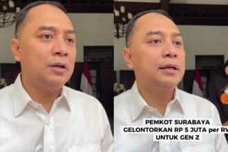 Wali Kota Surabaya Eri Cahyadi mengajak generasi muda agar aktif dalam kegiatan positif di lingkungan kampung. Mulai 2026, setiap RW di Surabaya akan mendapat dana Rp5 juta untuk mendukung kreativitas dan pembinaan karakter Gen Z. Foto: Tangkap layar IG @lovesuroboyo