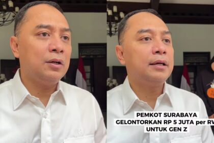 Wali Kota Surabaya Eri Cahyadi mengajak generasi muda agar aktif dalam kegiatan positif di lingkungan kampung. Mulai 2026, setiap RW di Surabaya akan mendapat dana Rp5 juta untuk mendukung kreativitas dan pembinaan karakter Gen Z. Foto: Tangkap layar IG @lovesuroboyo
