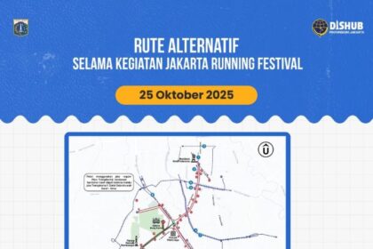 Sehubungan dengan dilaksanakannya kegiatan Jakarta Running Festival 2025, Dishub DKI Jakarta melakukan rekayasa lalu lintas di beberapa ruas jalan beserta dengan informasi kantong parkir dan layanan Transjakarta pada 25-26 Oktober 2025. Foto: X @dishubjakarta