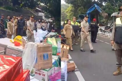 Petugas menggunakan alat berat membongkar kios di kawasan Pasar Barito, Jakarta Selatan, Senin (27/10/2025). Pembongkaran dilakukan untuk memberi ruang pembangunan Taman Bendera Pusaka, proyek ruang terbuka hijau baru yang akan mengintegrasikan Taman Ayodya, Taman Langsat, dan Taman Leuser menjadi kawasan ramah lingkungan dan multifungsi. Foto: Tangkap layar TikTok @silviliaandreani