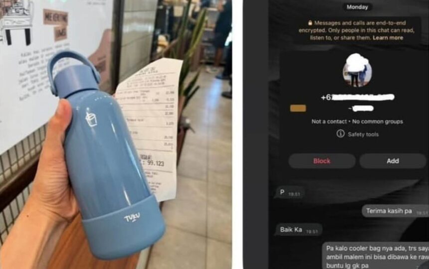 tumbler yang dilaporkan hilang di dalam cooler bag penumpang KRL.