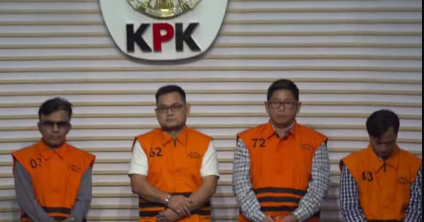 Empat tersangka baru kasus dugaan suap dan pemotongan anggaran proyek Dinas PUPR Kabupaten OKU. Foto: