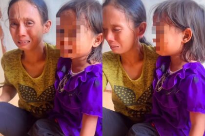 Erna tak kuasa menahan tangis saat melihat wajah anaknya, FT, penuh lebam diduga akibat dipukul guru di sekolah dasar tempatnya belajar, Palembang. Foto: Tangkap layar IG @palembang_belagak
