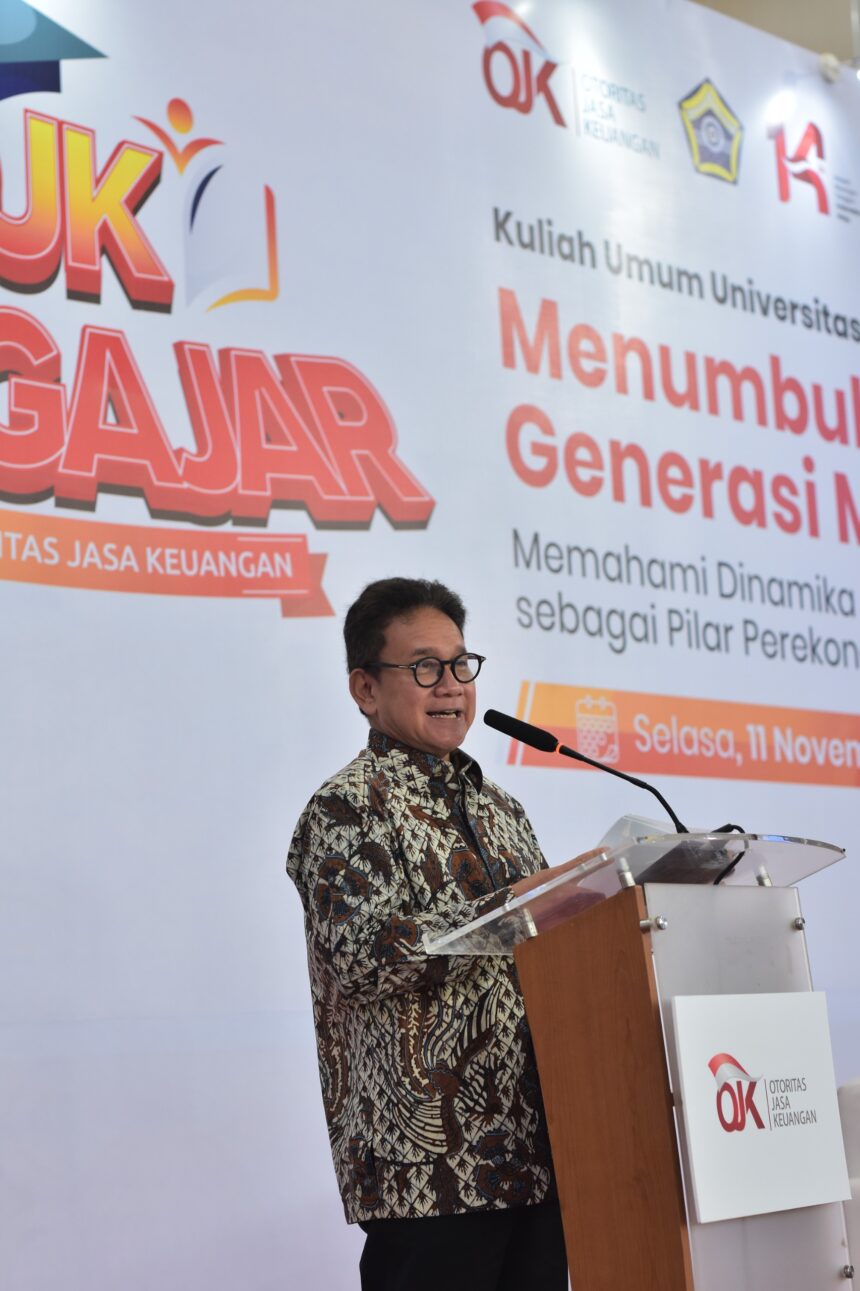 Mirza Adityaswara dalam kegiatan OJK Mengajar bertema “Menumbuhkan Generasi Melek Finansial: Memahami Dinamika Ekonomi dan Stabilitas Keuangan sebagai Pilar Perekonomian Nasional” di Universitas Bengkulu (UNIB), Selasa.
