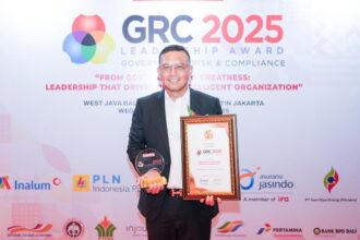 BPJS Ketenagakerjaan meraih penghargaan 5 Stars Gold pada ajang Governance, Risk & Compliance (GRC) & Leadership Award 2025, yang diselenggarakan di The Westin Hotel, Jakarta.