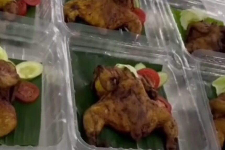 Ayam bakakak yang dibuat program Makan Bergizi Gratis (MBG) di Desa Pagundan, Kecamatan Lebakwangi, Kabupaten Kuningan. Foto: Tangkap layar Ig @radarkuningan_