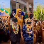 Dua anak di Gili Iyang diarak layaknya pengantin dalam prosesi bebekalan, tradisi pertunangan adat Madura yang kembali jadi sorotan. Foto: TikTok @radarpena