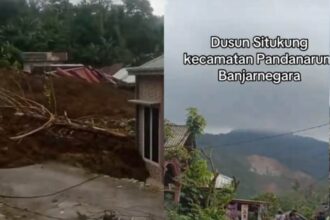 Material longsor menimbun permukiman di Dusun Situkung. Foto: TikTok @banjarnegaraterkini