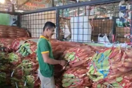 pedagang sibuk mengemas sejumlah jagung ke dalam karung di Pasar Induk Kramat Jati, Jakarta Timur, Rabu (31/12/2025). Foto: Joesvicar Iqbal/ipol.id
