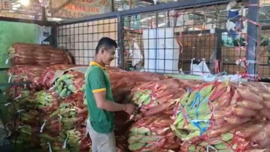 pedagang sibuk mengemas sejumlah jagung ke dalam karung di Pasar Induk Kramat Jati, Jakarta Timur, Rabu (31/12/2025). Foto: Joesvicar Iqbal/ipol.id