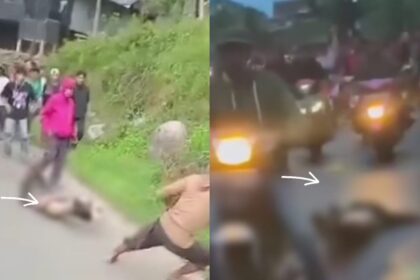 Seorang pelaku pemerkosaan terhadap seorang gadis difebel di Desa Parang-Parang Tulau, Kelurahan Cikoro, Kecamatan Tompobulu diarak warga. Foto: Tangkapan layar Instagram @info.negri