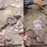 Korban bencana membersihkan lembar demi lembar uang tabungan yang berhasil diselamatkan dari reruntuhan rumah mereka. Foto: Tangkapan layar TikTok @mega.mustika283