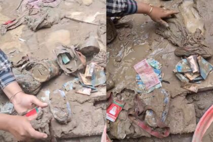 Korban bencana membersihkan lembar demi lembar uang tabungan yang berhasil diselamatkan dari reruntuhan rumah mereka. Foto: Tangkapan layar TikTok @mega.mustika283