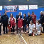 Jovinus Carolus Legawa yang didampingi Sekjen PP POTSI Susan Subakti saat melepas Timnas Teqball Indonesia di GOR Pasar Minggu, Jakarta Selatan, Jumat (5/12/2025). Foto/az