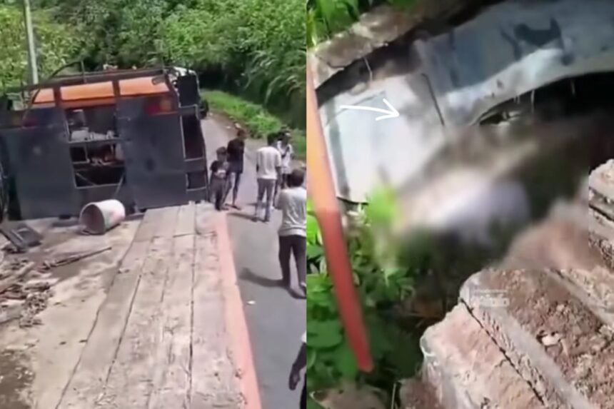 Petugas dan warga melakukan evakuasi usai alat berat jatuh dan menimpa Syahrizal Yusuf di Simpang Alahan Mati, Pasaman. Foto: Tangkap layar IG @jabodekabek24info