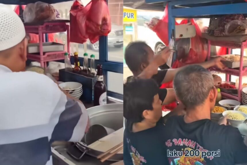 Pedagang mie babi di kawasan Jalan Cibadak, Jawa Barat terlihat ramai, namun tidak ada tanda non-halal demi transparansi informasi kepada konsumen. Foto: Tangkap layar TikTok @lahbagen_feeds