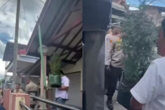 Polisi menggerebek rumah kontrakan di Jombang yang dijadikan lokasi budidaya ganja. Foto: Tangkap layar IG @lagi.viral