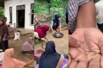 Pascabanjir bandang, butiran emas ditemukan berserakan di halaman rumah warga Gampong Seuradeuk, Woyla Timur. Foto: Tangkap layar IG @medanpunyacerita_