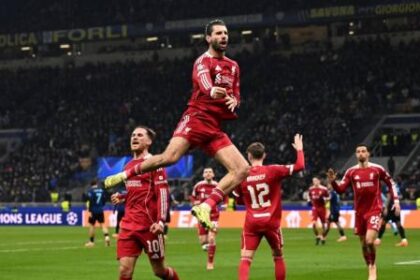 Gelandang Liverpool Dominik Szoboszlai merayakan golnya ke gawang Inter Milan pada matchday 6 Liga Champions 2025-2026 di Giuseppe Meazza, Rabu (10/12/2025) dini hari WIB. (Foto: Liverpool)