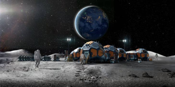 Ilustrasi, Astronot Tinggal di Pangkalan Bulan Di Bulan. Foto: Istock @peepo