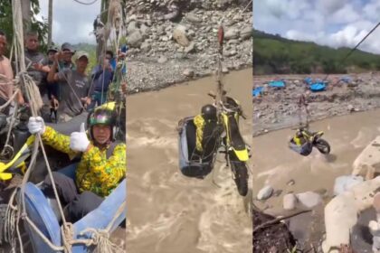 Wakil Bupati Aceh Tengah Muchsin Hasan menyusuri wilayah terdampak banjir bandang dan longsor di Kecamatan Ketol, Kamis (25/12/2025), meski sempat mengalami insiden tali sling putus saat menyeberangi sungai. Foto: Tangkap layar TikTok @officialmedia.bup_wabup