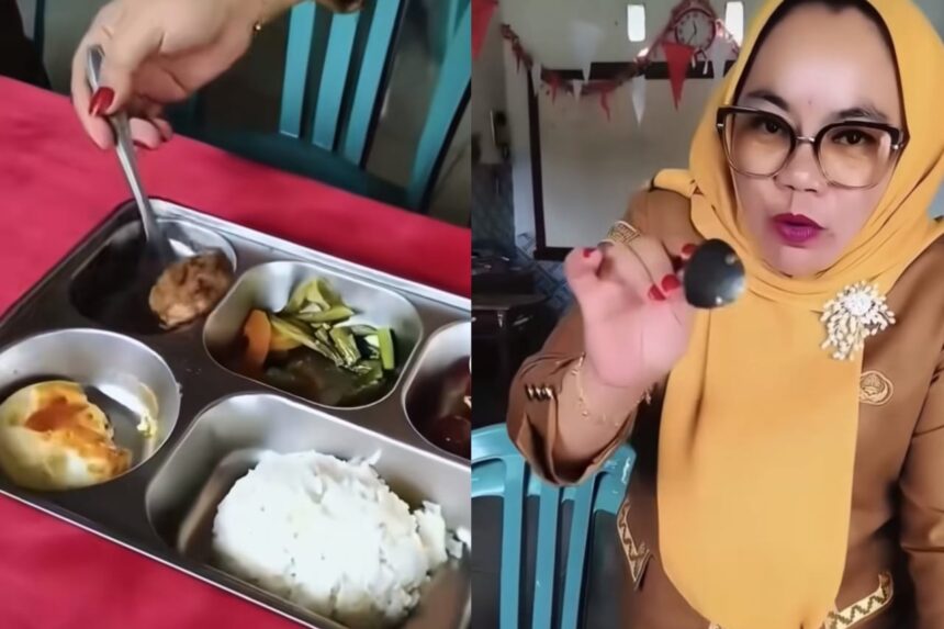 Kepsek SD di Lampung Utara ngamuk karena paket MBG berisi tempe dan buah busuk. Foto: Tangkapan layar TikTok @duniapunyacerita_