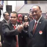 Ketua Umum KONI pusat Marciano Norman secara resmi melantik sekaligus mengukuhkan kepengurusan PB PSTI Pimpinan Surianto masa bakti 2025-2029 di Hotel Claro Makassar Sulawesi Selatan. Foto/ist