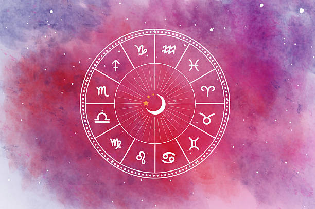 Ilustrasi, Lingkaran astrologi Barat dengan 12 tanda zodiak dengan latar belakang ruang berwarna-warni yang penuh bintang: Foto: Istock @sudarat bunloet