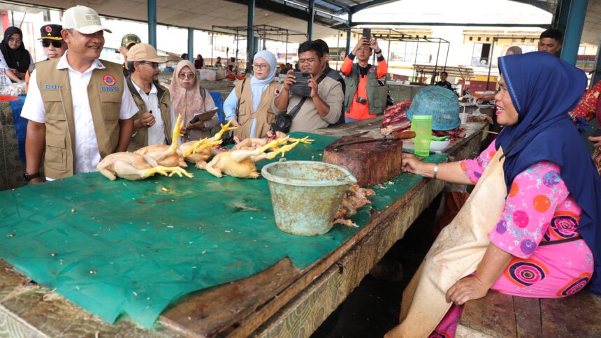 Suasana Deputi Bidang Penanganan Darurat BNPB, Mayjen TNI Budi Irawan (rompi cokelat BNPB) berdialog dengan pedagang pasar terpadu di Gayo Lues, Provinsi Aceh, Jumat (30/1/2026). Foto: Ist