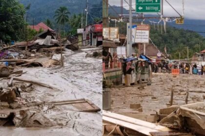 Banjir bandang menerjang Pasar Maninjau, Kabupaten Agam, Sumatera Barat, Kamis (1/1/2026) dini hari, akibat hujan deras. Foto: TikTok @delfi_rahmi