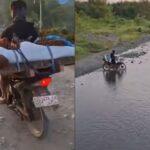 Jenazah Pirna (19) dibonceng menggunakan sepeda motor di Kabupaten Tojo Una-Una, Sulawesi Tengah, Rabu (14/1/2026). Foto: Tangkap layar TikTok @lensanalarcom