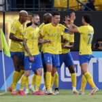 Ronaldo cs melakukan selebrasi usai Al Nassr menang 3-2 dari Al Shabab. Foto : Ist