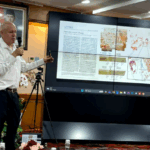 Ahli arkeologi dan geokimia dari Griffith University dan Southern Cross University, Prof. Maxime Aubert saat menyampaikan pertanggalan gambar cadas tertua dalam acara konferensi pers di Gedung BJ Habibie Jakarta.