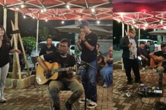 Musisi jalanan Sanggar Raka Sebaya saat tampil memeriahkan pelataran Blok E Teras LA (Lenteng Agung), Jagakarsa, Jakarta Selatan, Jumat (6/2/2026) malam. Foto: Ist