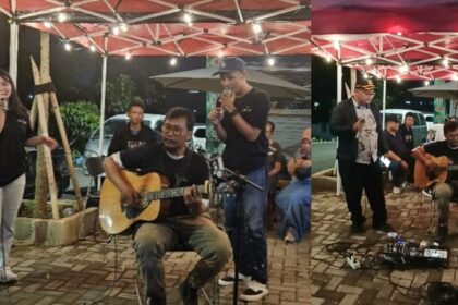 Musisi jalanan Sanggar Raka Sebaya saat tampil memeriahkan pelataran Blok E Teras LA (Lenteng Agung), Jagakarsa, Jakarta Selatan, Jumat (6/2/2026) malam. Foto: Ist