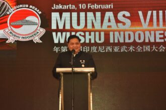 Airlangga Hartarto terpilih kembali secara aklamasi memimpin wushu di Tanah Air untuk masa bakti tahun 2026 – 2030 pada Musyawarah Nasional (Munas) Wushu Indonesia VIII di Hotel Aloft AKR Tower, Kebun Jeruk, Jakarta Barat, Selasa (10/2/2026). Foto/dok/PB wi